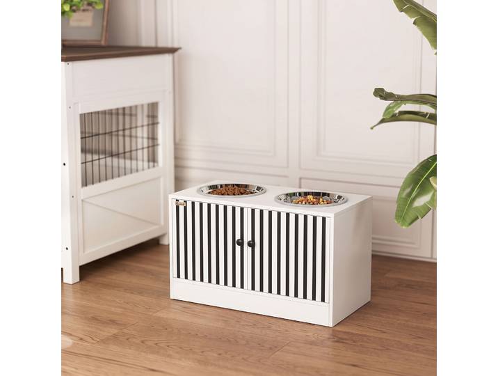 PawHut Station Chien 2 Bols Inox Armoire Rangement Blanc