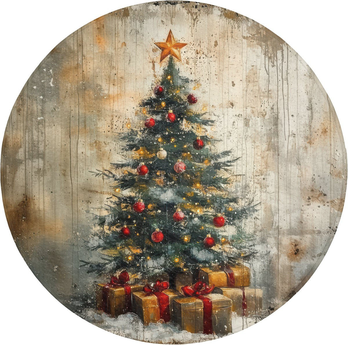 OnlyWow Ronde badmat met kerstboomprint - Antislip - Vintage - Diameter: 70 cm