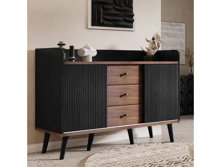 Buffet à trois tiroirs buffet moderne avec étagères de rangement 117.5 x 80 x 40cm Noir