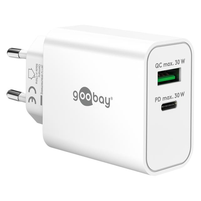 Goobay USB-C PD GaN Dual-Schnellladegerät 30 W weiss (30 W, 2 Ports) (75336)