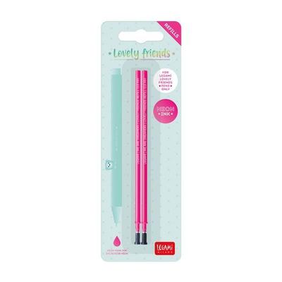 Legami 2 Set mit 2 Ersatzpatronen für Gelstift - Lovely Friends - Neon Pink