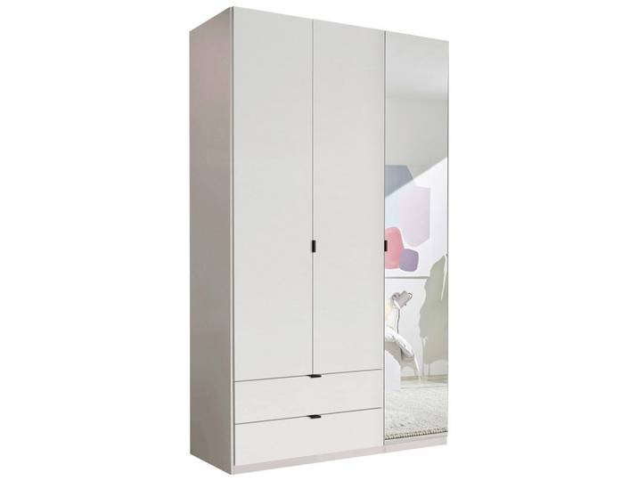 Xora Drehtürenschrank, Weiß, Glas, 6 Fächer, 2 Schublade(n) Schubladen, 135.4x225.5x57 cm, Schrankfront mit Spiegel, Schlafzimmer, Kleiderschränke, Kleiderschränke mit Spiegel