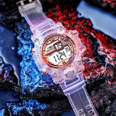 Fusion Finds Digital Sports Watch With Transparent Design, LED Display & Waterproof Unisex Silicone Strap rose gold