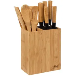 5Five Set aus Messern und Küchenutensilien - Bambus - 11-teilig, Messerblock, Braun, Beige