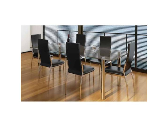 KGHERMDF Esszimmerstühle 6 STK. Schwarz Kunstleder Chrombeine, Ergonomisch, Robust, Pflegeleicht, Bis 110 kg Belastbar