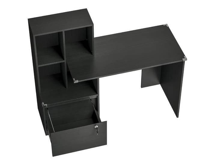 Bureau informatique avec étagère tiroir pour dossiers bois noir