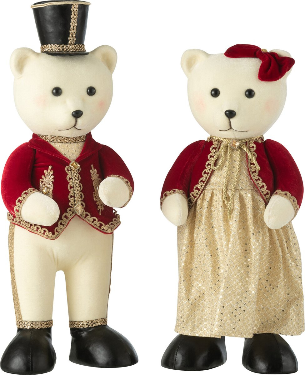 J-Line Figuur Beer Staand Jongen/Meisje Rood/Goud - 2 stuks