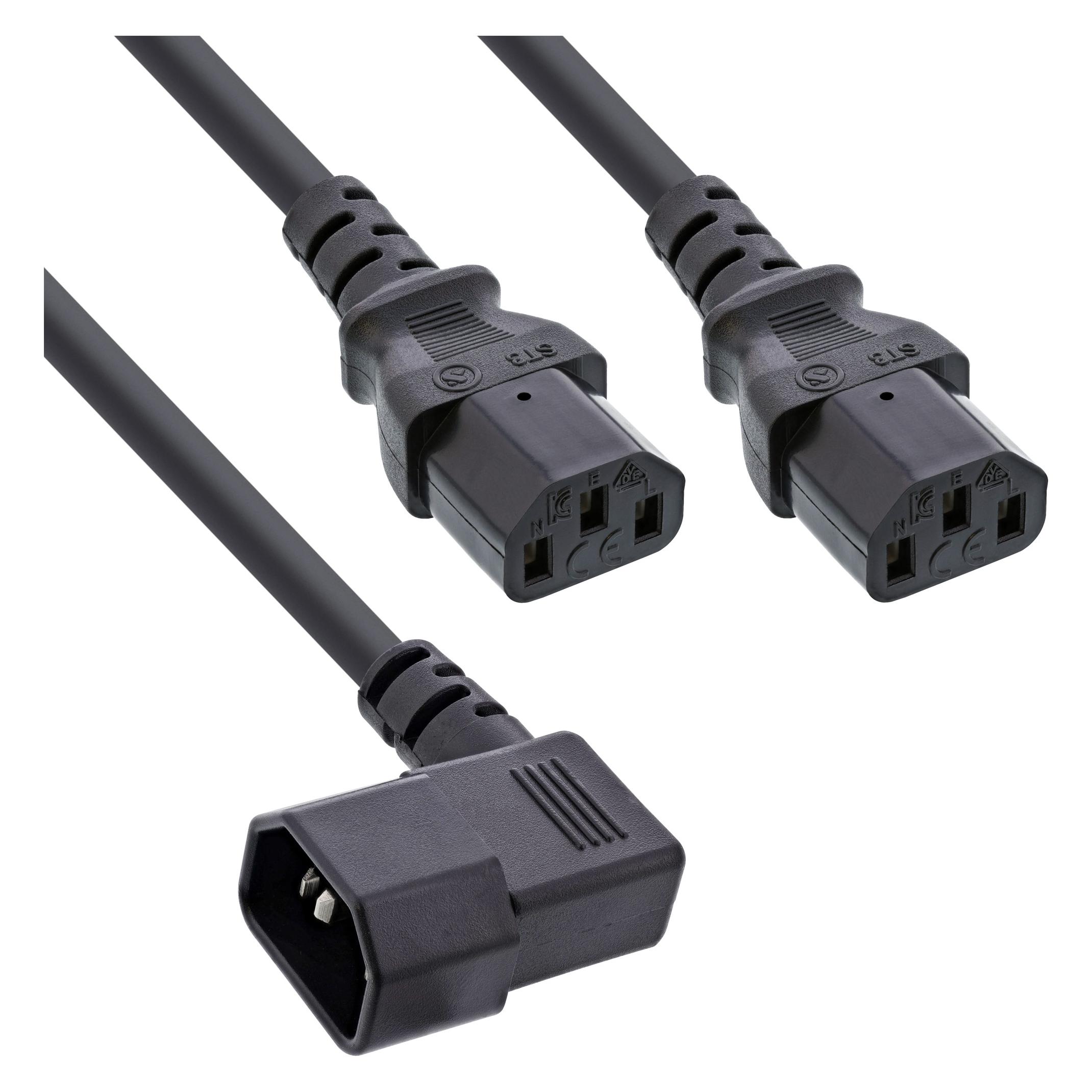 InLine Kabel zasilający Netz-Y-Kabel, Kaltgeräte, 1x IEC-C14 gewinkelt auf 2x IEC-C13, 1,8m (1.80 m) (16633A)