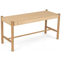 Bank Enisa aus Eichenholz und Papiergarn - 90 cm, Natur/Beige