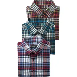 Henson&Henson 3er Pack Herren Karo-Flanellhemden