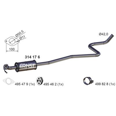 ERNST Mittelschalldämpfer 314176 für Ford