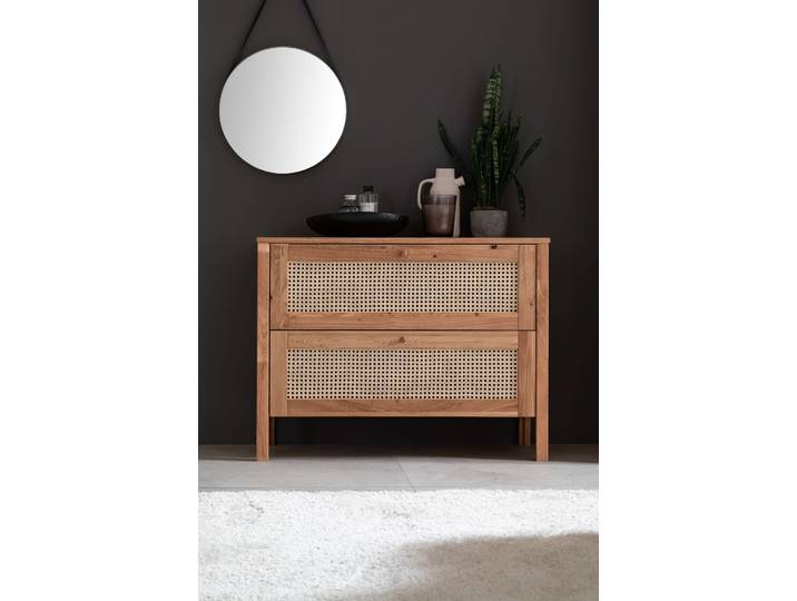 Schubkastenkommode OTTO HOME Hällevik, Kommode, Aufbewahrung, mit 2 geräumige Schubladen, Scandi , braun (eiche natur), B:100cm H:76cm T:46cm, FSC-zertifiziertes Massivholz, Sideboards, Schubkastenkommode, Schubladenfronten mit Wiener Geflecht, massive Eiche, Soft-Close