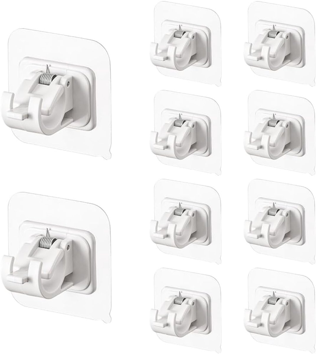 Set van 10 zelfklevende gordijnstangbeugels zonder boren, verstelbare gordijnroede houder voor slaapkamer, keuken of badkamer, wit