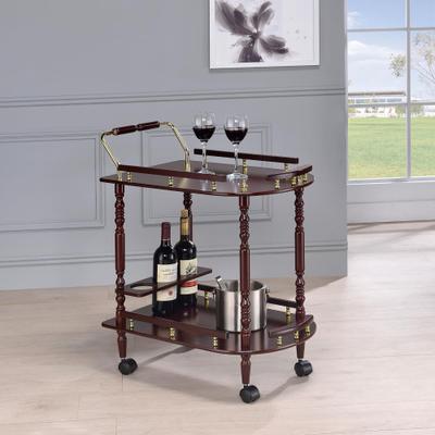 TOSWIN Merlot and Brass Serving Cart with Two Shelves for Elegant Entertaining