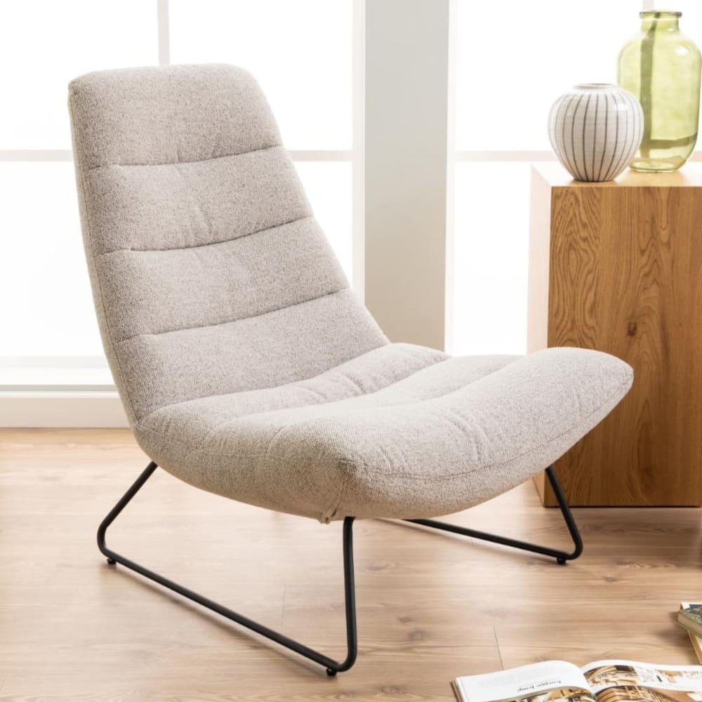 Hellin Fauteuil lounge en tissu bouclette beige Beige 83x97x93cm