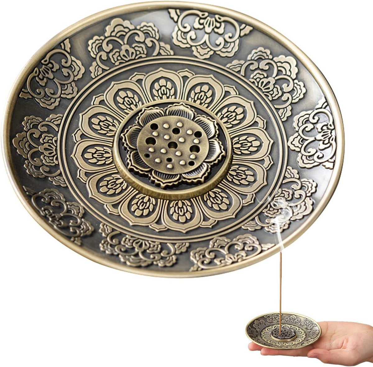 Messing lotus wierookstokjeshouder en ascatcher voor ontspanning en yoga
