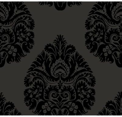 Ronald Redding Teardrop Damask Black Wallpaper