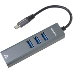PremiumCord Adapter USB-C na Gigabit + 3x USB 3.0 (USB 3.0, USB-C, RJ45 Gigabit Ethernet (1x)), Netzwerk Adapter, Grau