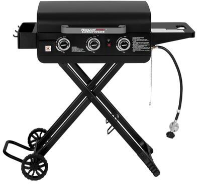 Royal Gourmet 3-Burner Portable Gas Griddle with Folding Stand, Left-Side Basket with Three Tool Hooks, Outdoor Backyard BBQ