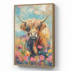 WANDLEUCHTE MIT AKKU Schottische Hochländer - Natur - Farbenfroh - Blumen Dimmbar 60x90 cm Wandlampe