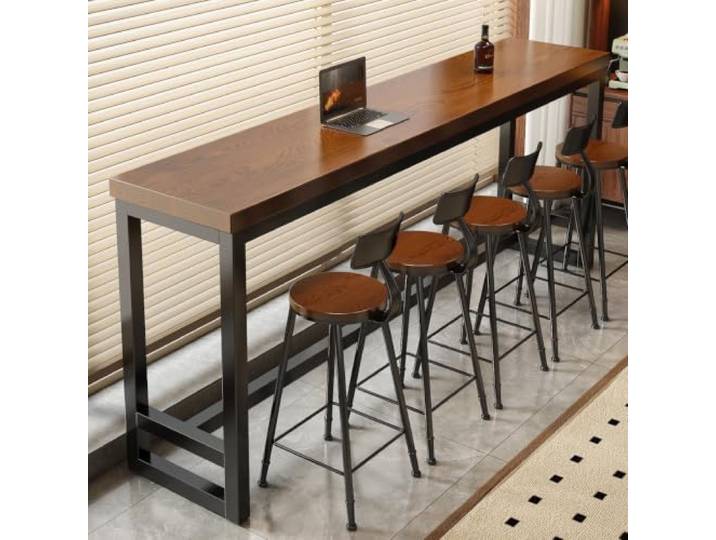 Bartisch mit Metallgestell, Schmaler Stehtisch für Küche & Wohnzimmer Massives Holz, Schmales Design, Stabiler Metallrahmen, Platzsparend für Küche(Amer Vintage,63.0in*11.8in)
