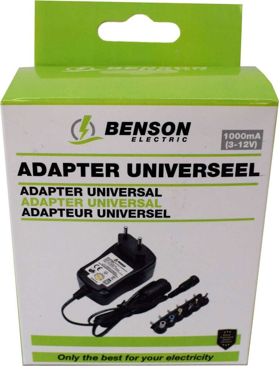 Benson Universele adapter 220V DC-voeding oplader voor 3V, 4,5V, 5V, 6V, 7,5V, 9V, 12V, 1000mA