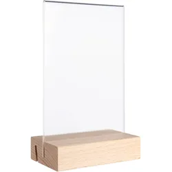 Tischaufsteller MODUL, Acrylglastasche mit Holzsockel Holzsockel mit geradem und schrägem Einsteckschlitz | Buche | A6, Buchenholz, Acryl (PMMA)