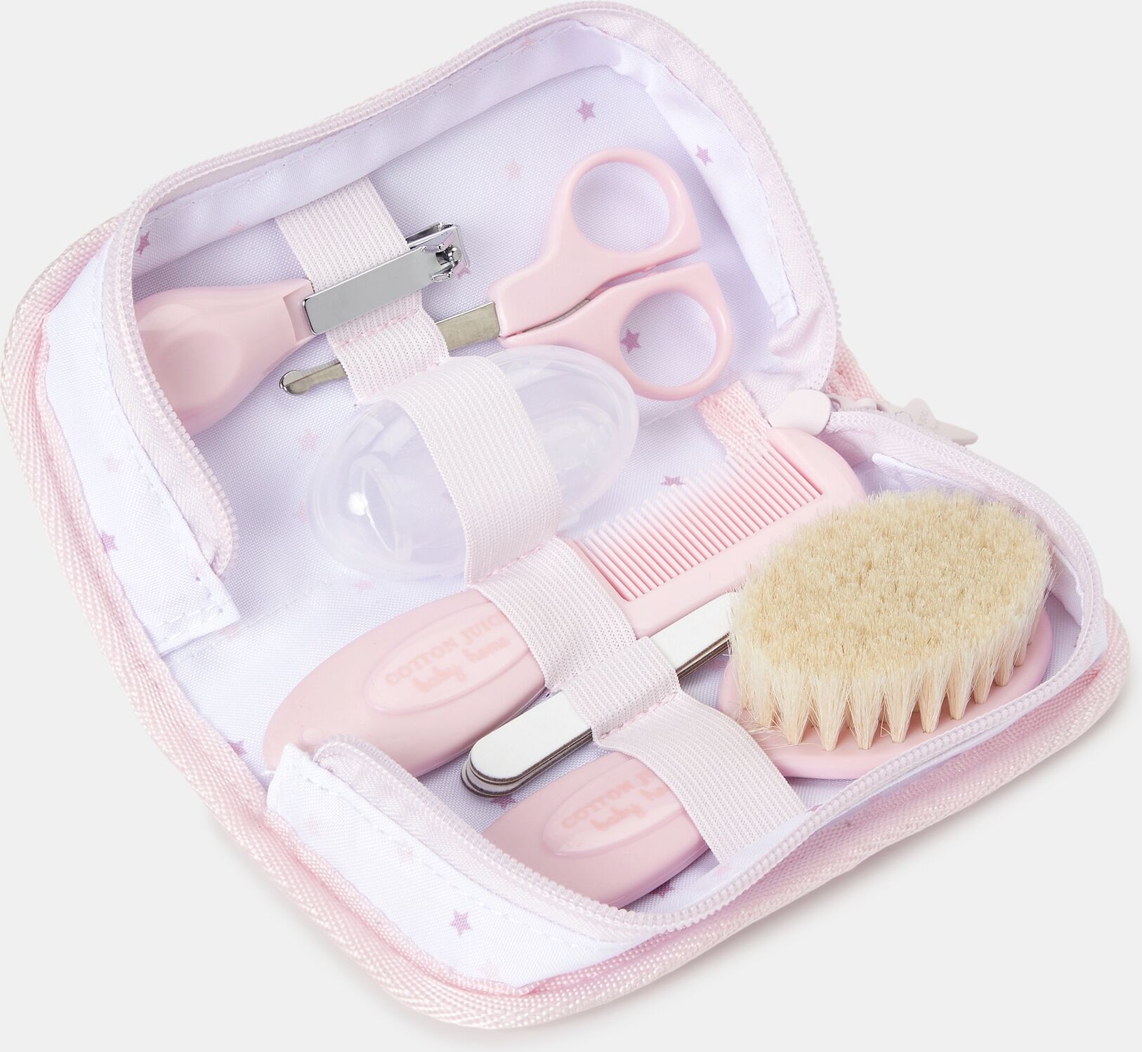 Cotton Juice Baby Home Neceser Set de Higiene 6 piezas Estrellas. Rosa niño
