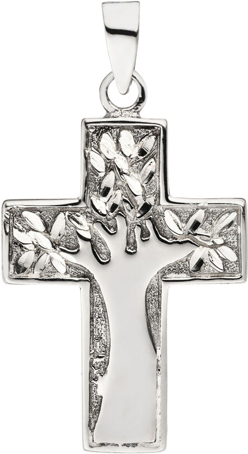 Kreuzanhänger JOBO "Anhänger Kreuz mit Baum", silber (silber 925), Schmuckanhänger, Damen, Silber 925 (Sterlingsilber), 925 Silber