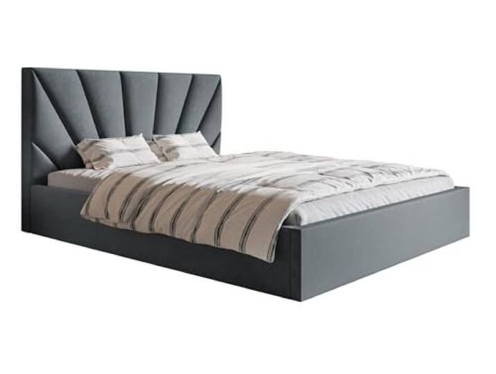 Emporius Doppelbett 180x200 Aris - Schlafzimmerbett 180x200 mit Bettkasten, Lattenrost - Polsterbett 180x200, (Dunkelgrau - Jasmine 96)