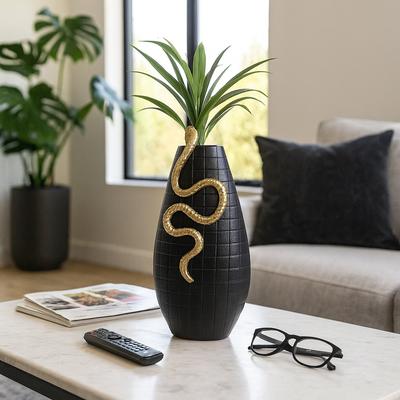 Sagebrook Home "Decorative Vase - Black Metal Texture Curved Fake Snake, 21"""