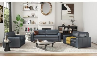 Roundhill Furniture Sakan Leather Upholstered 3-Piece Living Room Set, Sofa Loveseat and Cutler Chair