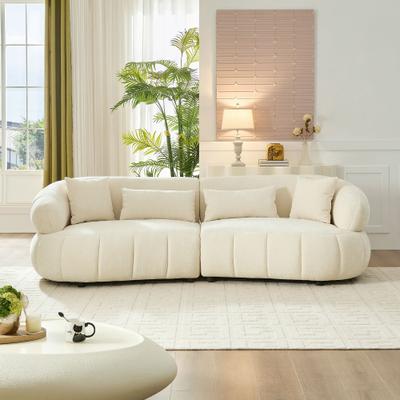 Modern Cloud-Like Curved Sectional Sofa with Four Seats, Textured Fabric and Quilted Detailing by GDFStudio