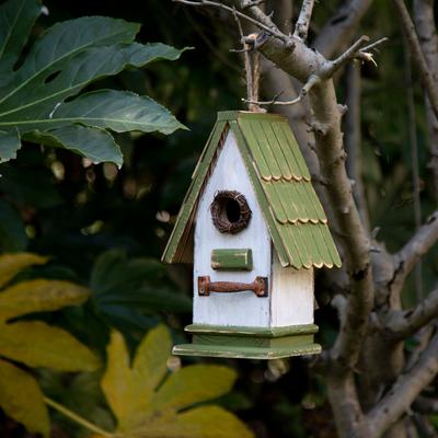 "Glitzhome 10.75""H Solid Wood Green Roof Garden Hanging Birdhouse"