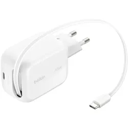 Belkin UltraCharge 45 W GAN-Ladegerät mit einziehbarem Kabel, weiß