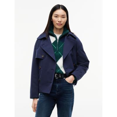Kurzjacke TOMMY JEANS "TJW SHORT TRENCH JACKET", Damen, Gr. M (40), blau (dunkelblau), Web, Obermaterial: 85% Polyester, 15% Nylon. Futter: 100% Polyester, unifarben, kurz, gerader Abschluss, Jacken Kurzjacke, Materialmix