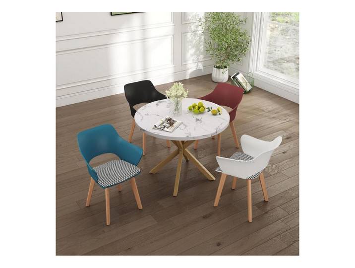 LuxusKollektion Essgruppe Esstisch Stuhlset 100x100x76.5cm 4 Küchenstühle (Marmor-gd + Wkhr)