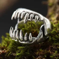 Drachensilber Ring Gebiss Schmuck Gothic 925 Silber Zähne 64 - Silber