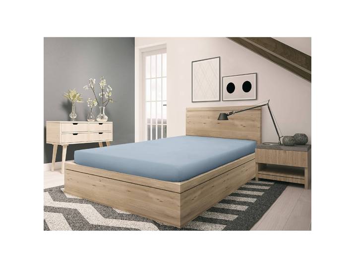 Feinbiber Spannbettlaken Gots 100 x 200cm Blau/Hellblau