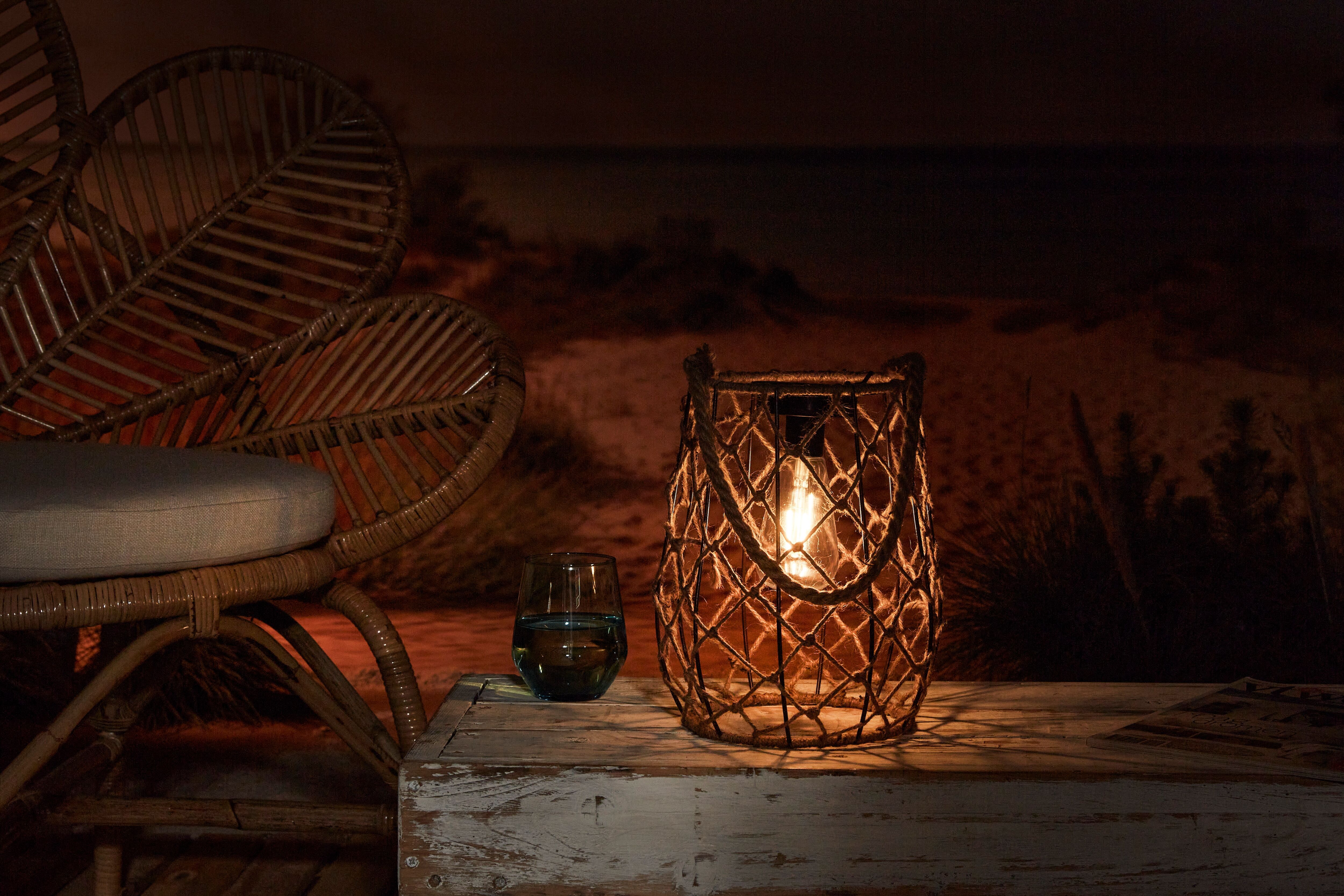 Aussen-Tischleuchte LUXFORM "Solar-Tischlampe - Sardegna - LED - 15 Lumen", beige (natural rope), 1 Stk., Leuchten, Aussen-Tischleuchte, Solarbetrieben natural rope 1 Stk.