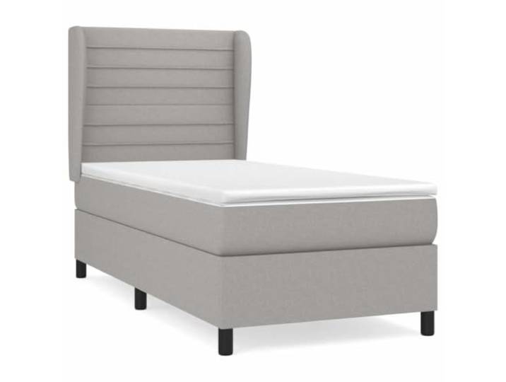 PUGYNBK Boxspringbett, 90 x 200 cm, hellgrauer Stoff Verstellbares Kopfteil, Taschenfedern, mittlere Festigkeit, atmungsaktiver Schutz
