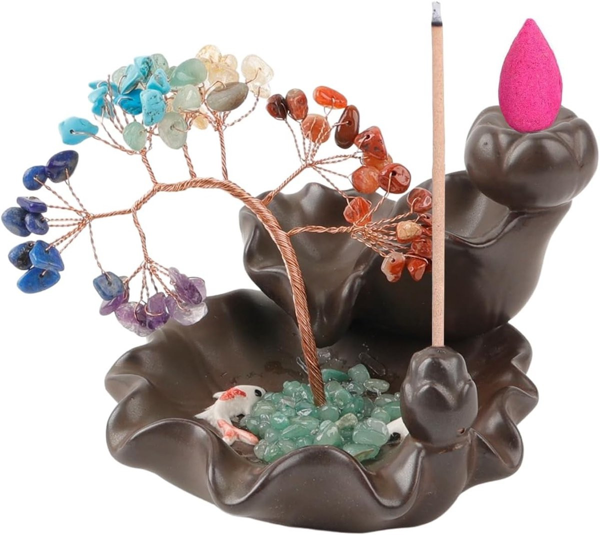 Backflow Incense Burner met Healing Stones en The Tree of Life Decoratie voor Aromatherapie