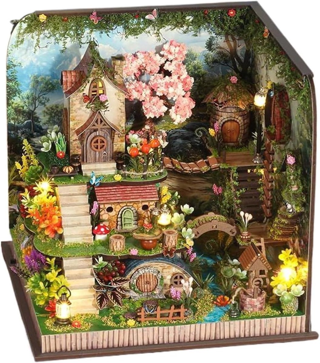 Miniatuur Huis Bouwpakket voor op de Boekenplank - Handgemaakt Ontwerp - B/D/H: 25.5 x 24.5 x 5.5 cm