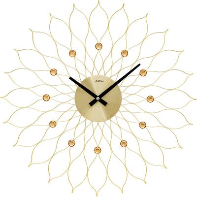Wanduhr AMS "W9609", gold (goldfarben), Wanduhren, Ø 50cm, Wanduhr, Quarzuhr,Wohnzimmer,Esszimmer,Küche,Arbeitszimmer,Büro,Flur