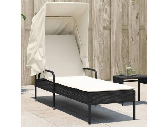 SALE 2025 Transat/Chaise longue avec auvent noir résine tressée - 62x200x130 cm 18 2 Kg 7310