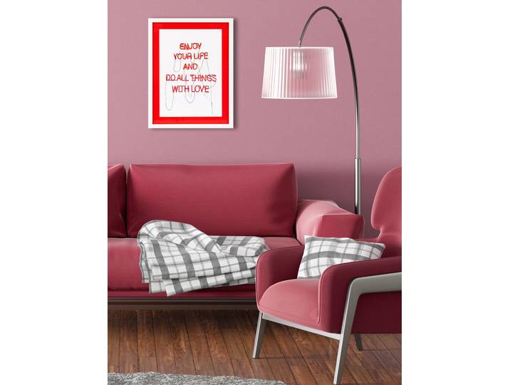 Bild mit Rahmen QUEENCE Liebe, Spruch, Sprüche , rot (farbe rahmen: weiß, farbe bild(er): rot), B:30cm H:40cm T:2cm, Acrylglas, Holz, Bilder, Bild mit Rahmen, Poster mit buntem Acrylglas Passepartout