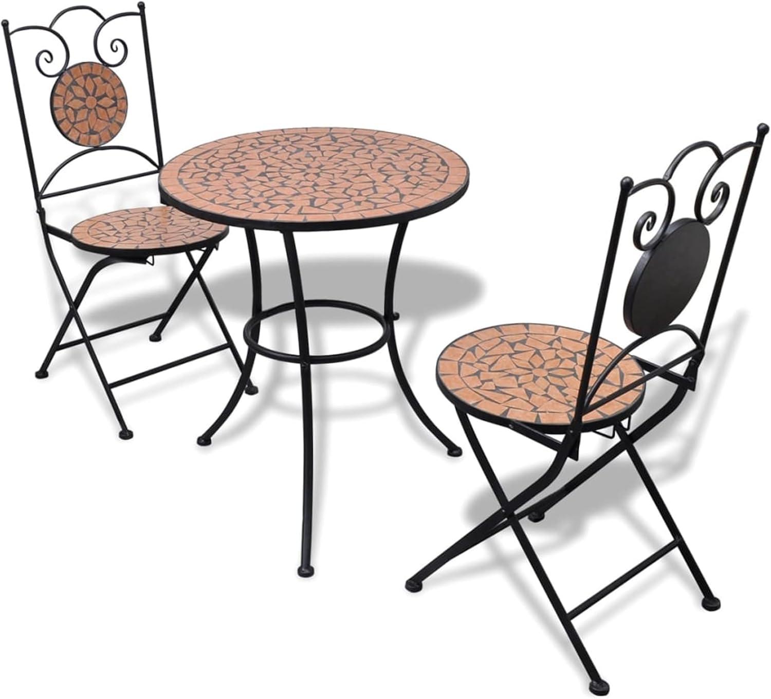 Terrakotta-rotes Mosaik-Bistroset mit 2 Keramikstühlen und Tisch für den Garten, nicht für kaltes Wetter geeignet, Barmöbel