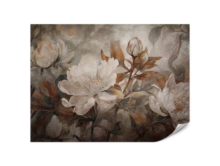 FOTOTAPETE für Wohnzimmer Blumen Blätter Pflanzen Natur Retro Stil 200x140