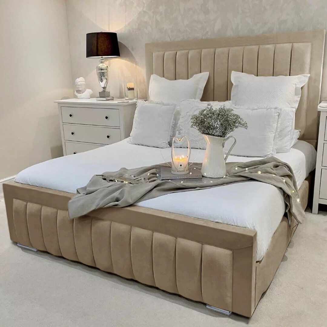 Canora Grey Alondrea Upholstered Panel Bed Beige Double (4'6)