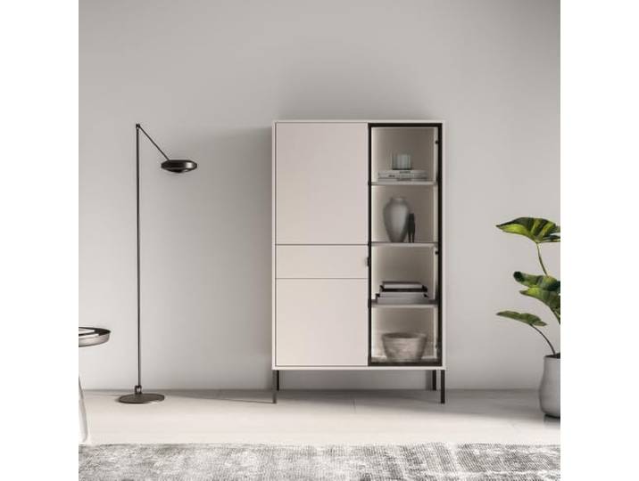 Wohnzimmer Vitrine 92 cm in Beige mit Glasfront und griffloser Front -